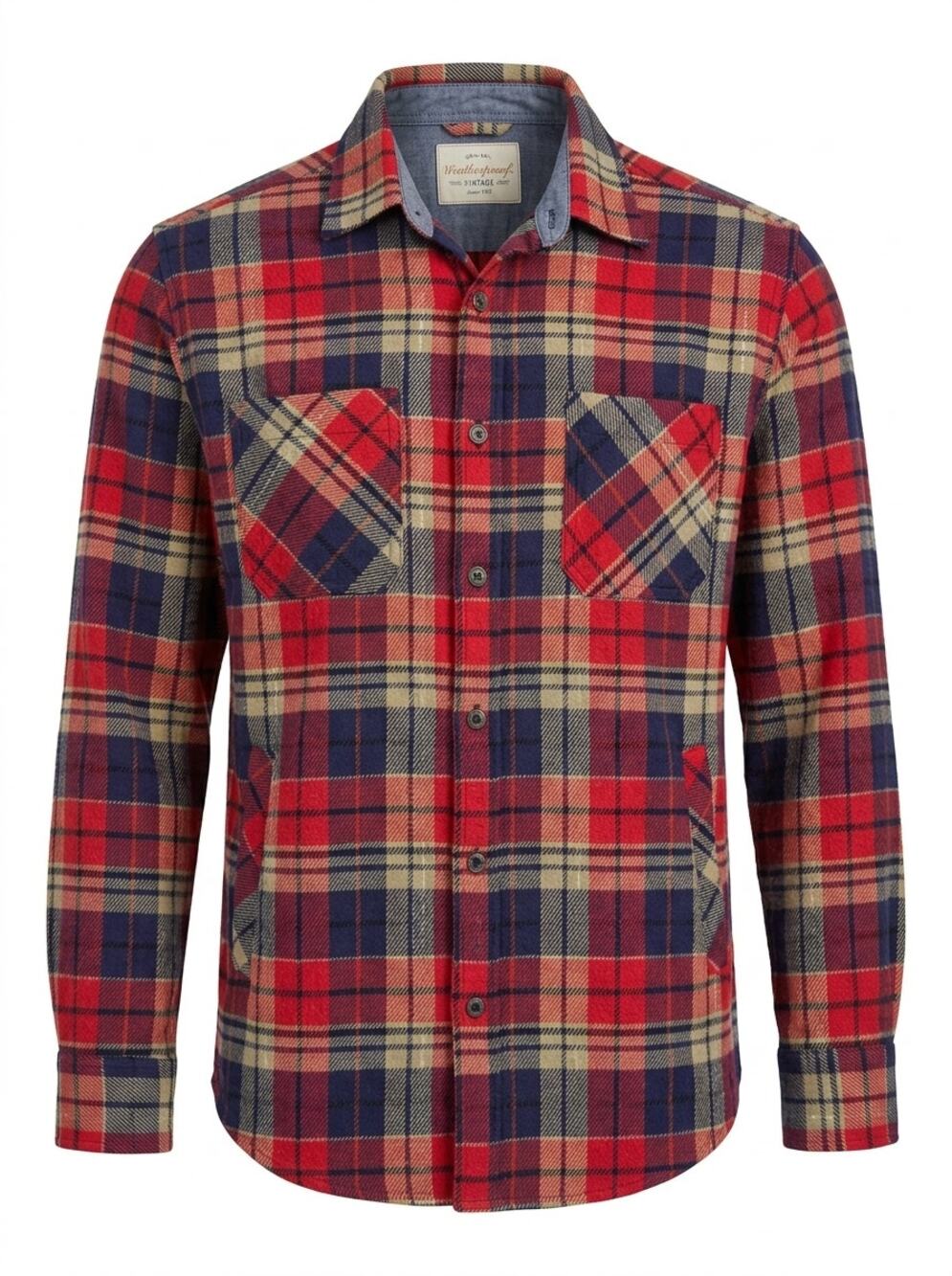Weatherproof Vintage Red Blue Plaid Flannel Button-Up Shirt Men Size M